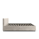 Juskys lit rembourré Nizza 180 x 200 cm - Cadre de lit avec sommier à Lattes, Coffre de lit et éclairage LED - lit avec Housse en Velours et surpiqûre Chesterfield - Beige