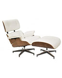 Dabudae Fauteuil avec repose-pieds (Otmana) EA, Noyer, Cuir blanc