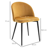 HOMCOM Chaises de Salle à Manger Design scandinave - Lot de 2 chaises - Pieds effilés métal Noir - Assise Dossier Ergonomique Velours Moutarde