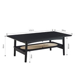 BAÏTA Table Basse Anatole Noir et cannage rotin