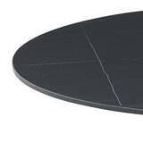 Casa Vital Table à manger Interlanta, noir, 90 x 90 x 75 cm, rond, plateau en pierre frittée, motif marbre noir, pied colonne en métal, plateau de base large et stable