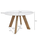 Meubletmoi Table de Repas Ronde 120 cm Plateau en céramique Blanc marbré et 4 Pieds inclinés Bois Clair - Style scandinave - Lilia