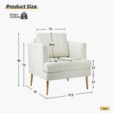 HULALA Home Fauteuil d'appoint en Velours Fauteuil Club Moderne en Velours avec Coussin Amovible et Pieds en Métal Doré Canapé capitonné en Velours pour la Réception des Clients Blanc