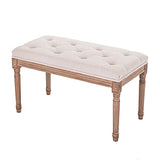 XRHOM Banc Banquette Rembourrée en Tissu Bois Massif Banc Capitonné de Salon Banquette de Salle de Séjour Meuble de Couloir Piano Maison Intérieur Lin 80x40x46cm, Beige