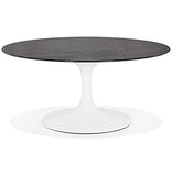 Alterego Table Basse de Salon Ronde 'GOST Mini' en Verre Noir Effet marbre et Pied Central Blanc