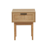Table de Chevet avec cannage Naturel - 1 tiroirs - Décor Imitation Bois - L 40 x P 29,5 x H 50cm - Amana