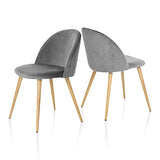 TUKAILAI Lot de 2 Fauteuil Chaise de Salle à Manger Velours Gris Chaise de Bureau Ergonomique Pieds Métal avec Finition en Bois Gris