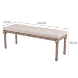 VONLUCE Banc Banquette Design Classique, Banc Rembourrée en Tissu, Banc Capitonné en Lin et Bois Massif pour Chambre Salle à Manger Salon Couloir Piano (120 x 40 x 46 cm)