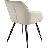 TecTake 800845 Chaise de Salle à Manger 1 Place Effet Velours Scandinave Pieds en Acier Noirs Élégant avec Accoudoirs – Diverses Couleurs (Crème)