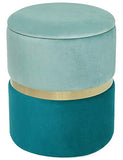 Suhu Pouf Tabouret Velours Coiffeuse de Rangement Repose Pied Rond de Salon Design Chaise Moderne Siège Vintage Deco en Métal Gold Bleuvert