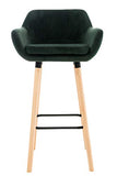 Lot De 2 Tabourets De Bar Grant en Velours I Chaise Haute De Bar Et De Cuisine I Assise Et Dossier Rembourrés I Empiétement en Bois, Couleur:Vert