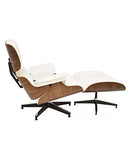 Fauteuil avec repose-pieds (Otomana) EA, noyer, cuir blanc