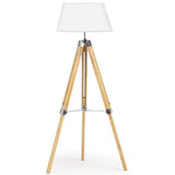 IDMarket - Lampadaire trepied Bois Clair réglable Blanc