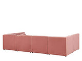 Beliani - Canapé Panoramique Modulable - Lemvig - 6 Modules et Pouf Ottoman, en Velours Côtelé, Rose