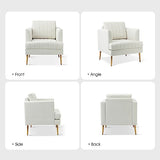 HULALA Home Fauteuil d'appoint en Velours Fauteuil Club Moderne en Velours avec Coussin Amovible et Pieds en Métal Doré Canapé capitonné en Velours pour la Réception des Clients Blanc