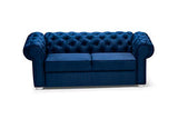 MEUBLES Canapé en lit Convertible Chesterfield 3 Places Relax Droit - en Tissu (Velours), Pieds en Bois - Salon & séjour - Avia (Bleu Marine)