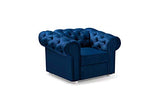 MEUBLES Canapé en lit Convertible Chesterfield 3 Places Relax Droit - en Tissu (Velours), Pieds en Bois - Salon & séjour - Avia (Bleu Marine)