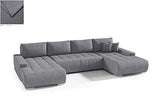 BELUTI - Canapé d'angle panoramique en U Convertible. Tissu Design. Lit + Coffre de Rangement (Gris foncé)