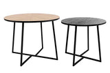 LIFA LIVING Table Basse Ronde Bois et métal Noir, Lot de 2 Tables gigognes scandinaves Hauteur 50 cm et 40 cm, Table d'appoint Industrielle pour Salon