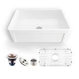 Évier de cuisine réversible de 76,2 cm - En céramique blanche - Avec filtres et grilles inférieures