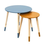 THE HOME DECO FACTORY Lot de 2 Tables Basses Gigognes Rondes Bicolore Bleu Jaune, Bois d'ingénierie, Small 33 x 40 cm-Tall 43 x 48 cm