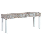 Doneioe Banc 110 cm Banc de lit Banquette rembourrée Bancs de Cuisine Bancs de Table à Manger pour Une Utilisation en intérieur Blanc Rotin Kubu Naturel et Bois de manguier Massif