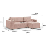 HOMIFAB Canapé d'angle Convertible réversible 4 Places avec Coffre de Rangement en Velours Fines côtes Rose pâle - Livia New