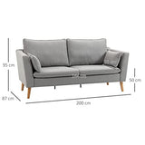 HOMCOM Canapés 2 Places Design Contemporain avec Coussins oreillers en Tissu de Lin et Pieds en Bois d'hévéa 200 x 87 x 95 cm Gris Clair