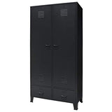 Tidyard Garde-Robe Métal | Armoire Metallique Industriel 2 Portes et 2 Tiroirs 90 x 40 x 180 cm Noir