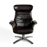 Angel Cerdá Fauteuil pivotant relax tapissé en cuir de vachette, pieds en acier massif poli gris anthracite, structure en bois noyer, style moderne