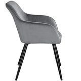 TecTake 800866 Lot de 4 Chaises de Salle à Manger Effet Velours Scandinave Pieds en Acier Noirs Élégant avec Accoudoirs – Diverses Couleurs (Gris)