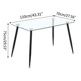 GOLDFAN Table à Manger en Verre Table Rectangulaire en Verre Table Cuisine Salon Tables de Salle à Manger avec Pieds en Métal, Noir