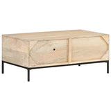 Keyur Table Basse, Table d'Appoint Table d'Appoint Table de Cocktail Table de Centre Table de Canapé Table à Thé Table Basse 90x50x37 cm Bois de Manguier Massif et Cannage Naturel