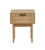 BAÏTA - Table de Chevet Amana Effet chêne et cannage rotin 40cm