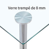 GOLDFAN Table à Manger en Verre Table Rectangulaire en Verre Table Cuisine Salon Tables de Salle à Manger avec Pieds en Métal, Argent