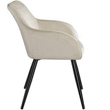 TecTake 800845 Chaise de Salle à Manger 1 Place Effet Velours Scandinave Pieds en Acier Noirs Élégant avec Accoudoirs – Diverses Couleurs (Crème)