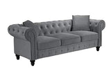 BHDesign Mila - Canapé Chesterfield 3 Places - Velours - Coloris Gris
