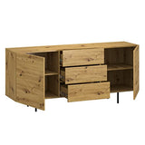 Target Home Buffet Loft Oak Wotan 2 portes avec pieds en métal (2 portes et 3 tiroirs)