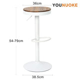 YOUNUOKE Tabourets de Bar en Bois Blanc Pivotant 360° et Hauteur Réglable 55-80cm Siège Confortable avec Repose-Pied Chaise Haute pour Bar Cuisine Lot de 2