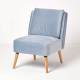 HOMESCAPES Fauteuil Velours, Fauteuil Scandinave en Tissu Betsy, Bleu Clair