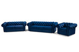 MEUBLES Canapé en lit Convertible Chesterfield 3 Places Relax Droit - en Tissu (Velours), Pieds en Bois - Salon & séjour - Avia (Bleu Marine)