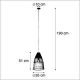 QAZQA Art Deco Suspension/Lustre/Luminaire/Lumiere/Éclairage art déco en bambou et nuance noire - Bamboo Bamboo Noir,Marron Rond E27 Max. 1 x 40 Watt/intérieur/Salon/Cuisine