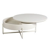 Tousmesmeubles Table Basse Acier/Bois/Céramique - Ronda : Blanc - L 85 x l 85 x H 38 cm - Neuf