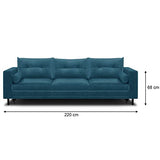 HOMIFAB Canapé 3 Places Convertibles en Velours Bleu Canard - Collection Viktor