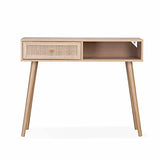 Console en cannage 100x29x81cm - Bohème - 1 tiroir.1 Espace de Rangement. Pieds scandinaves en Bois. 1 poignée