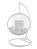 Kideo® Set complet : fauteuil suspendu avec structure et coussin, demi-coque, bulle transparent (structure : blanc/panier : transparent), coussin : blanc (1000 Snow))