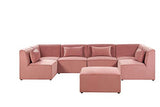 Beliani - Canapé Panoramique Modulable - Lemvig - 6 Modules et Pouf Ottoman, en Velours Côtelé, Rose