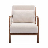 Alice's Home - Fauteuil à bouclettes Pieds Bois d'hévéa teinté Noyer Clair. 1 Place Droit Fixe. Pieds Compas scandinave. Structure en Bois Solide