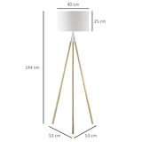 HOMCOM Lampadaire trépied style art déco 40 W max. H.144 cm piètement métal doré abat-jour polyester coton blanc