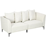 HOMCOM Canapé 3 Places de Style Moderne avec 4 Coussins, Base en Acier Noir, revêtement en Tissu Effet Lin de Couleur crème